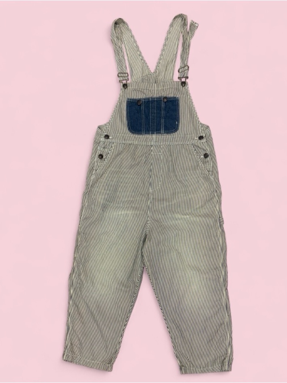 Monthorigin Baggy Oversized Overalls XL Striped Patchwork Pocket Wide Leg